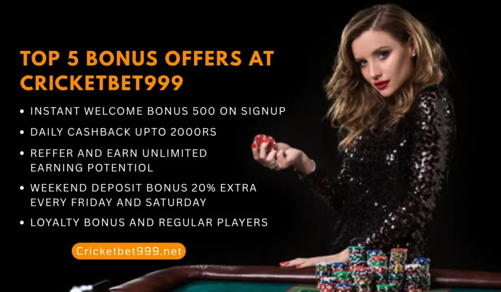 Unlock massive victory: Top 5 bonus offers at Cricketbet999 this month!