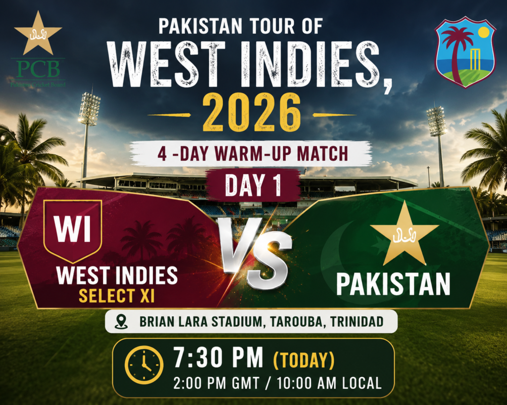 Pakistan Tour of West Indies 2026: West Indies Select XI vs Pakistan 4-Day Warm-up Match Day 1 Preview & Choose a Top Betting ID Provider