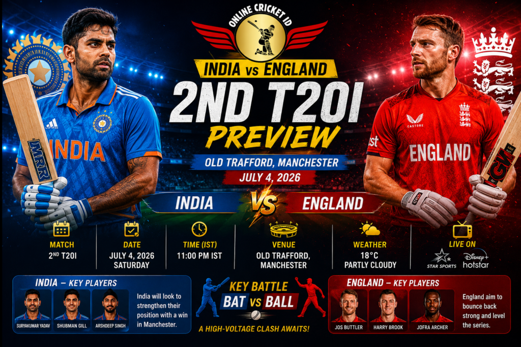 India vs England 2nd T20I Preview — Old Trafford, July 4, 2026