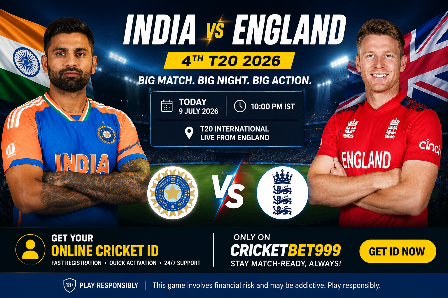 Get ready for the India vs England 4th T20 with match preview, key players, and Online Cricket ID information from CRICKETBET999. Play responsibly.