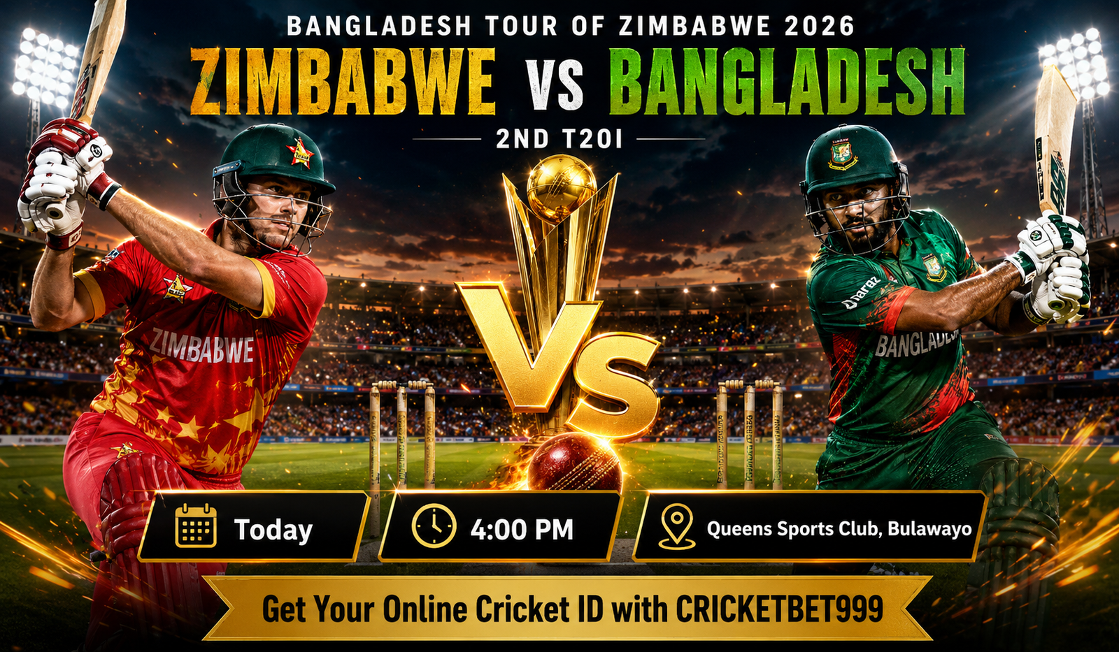 Zimbabwe vs Bangladesh 2nd T20I – Bangladesh Tour of Zimbabwe 2026. Get your Online Cricket ID with CRICKETBET999 for fast registration, secure account setup, and dedicated customer support.